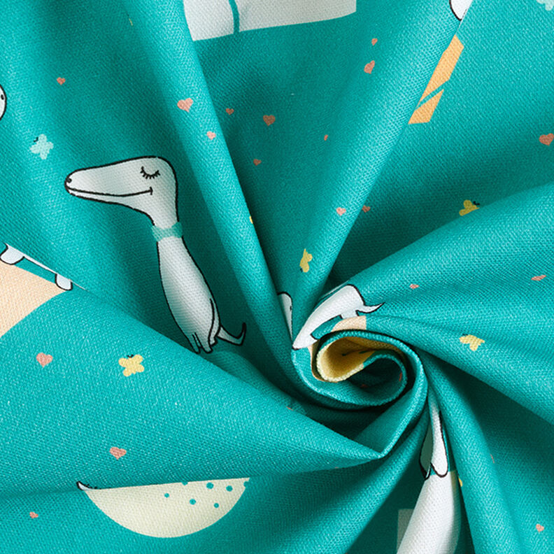 Tissu de décoration Semi-panama Jolis dinosaures – bleu aqua/blanc,  image number 3