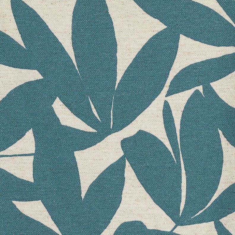 Tissu de décoration Semi-panama Feuilles sobres – bleu océan/nature, image number 5
