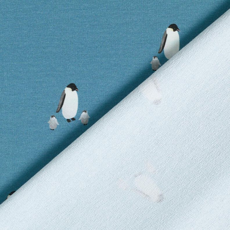 GOTS French Terry Sweat d’été Famille de pingouins Impression numérique – bleu jean,  image number 4