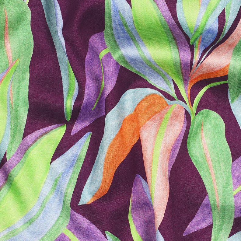 Satin de coton Imprimé numérique de feuilles | Poppy Fabrics – aubergine/vert clair,  image number 2