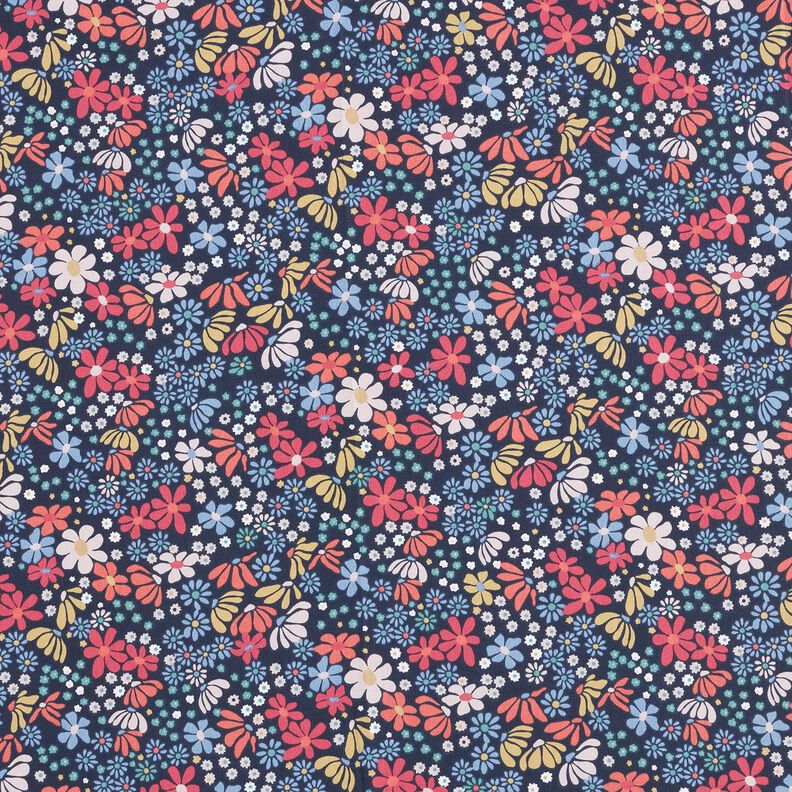 Tissu en coton Cretonne Fleurs mélangées – bleu nuit,  image number 1