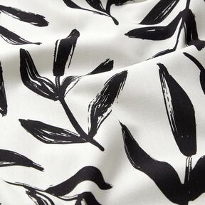Tissu de décoration Semi-panama Feuilles minimalistes – noir/ivoire, 