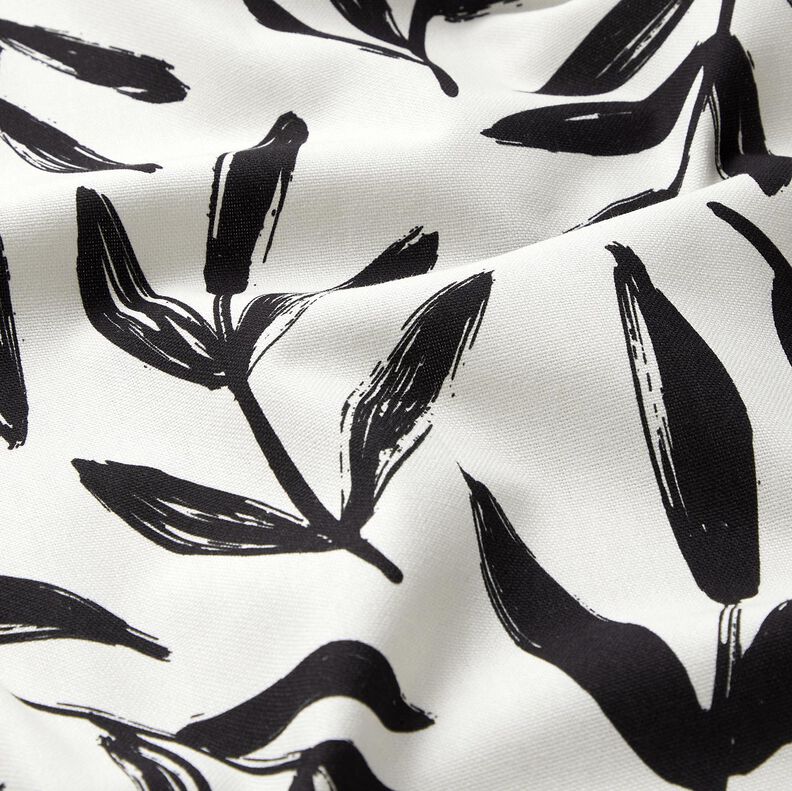 Tissu de décoration Semi-panama Feuilles minimalistes – noir/ivoire,  image number 2