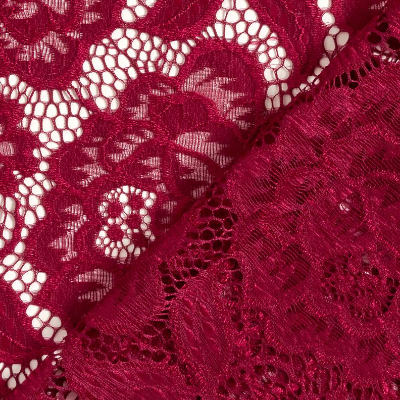 Dentelle élastique Fleurs et feuilles – rouge foncé,  image number 5