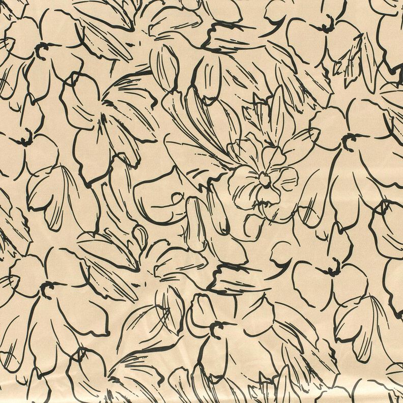 Velours extensible avec esquisses de fleurs – sable/noir, image number 1