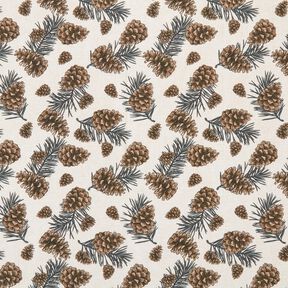 Tissu de décoration Canvas Cônes de sapin – nature/marron foncé, 