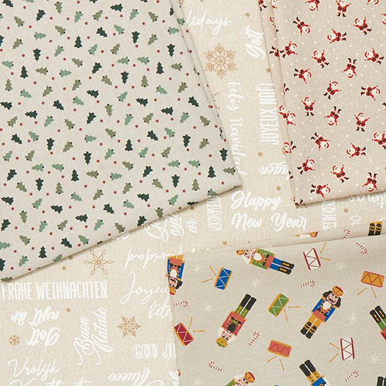 Tissu de décoration Semi-panama mini pères Noël – nature, image number 5