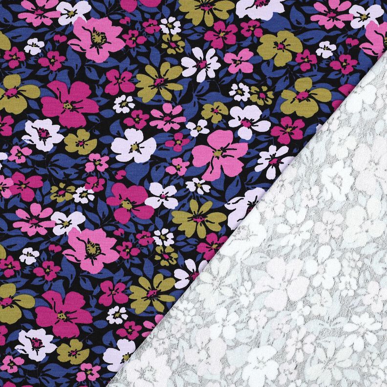 French Terry Sweat d’été Fleurs – noir/indigo, image number 4
