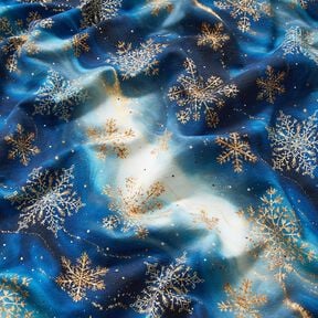 French Terry Sweat d’été Flocons de neige Voie lactée | Glitzerpüppi – indigo/or ancien, 
