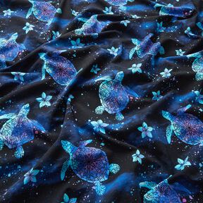 Jersey coton Tortues Aloha | Glitzerpüppi – bleu nuit/turquoise clair, 