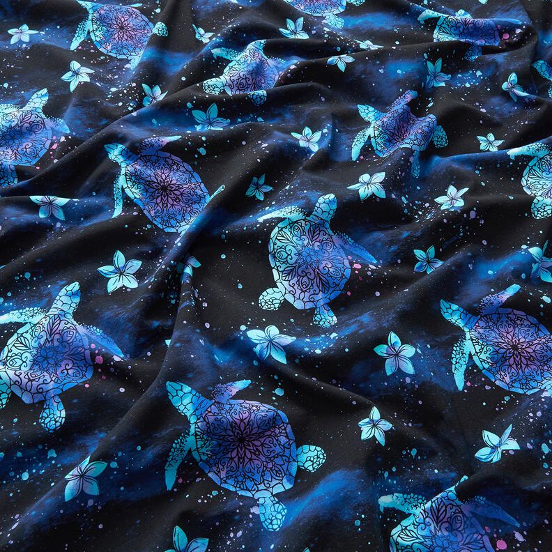 Jersey coton Tortues Aloha | Glitzerpüppi – bleu nuit/turquoise clair,  image number 2