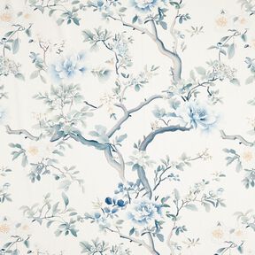 Tissu de décoration Semi-panama branches peintes – blanc/gris bleu, 