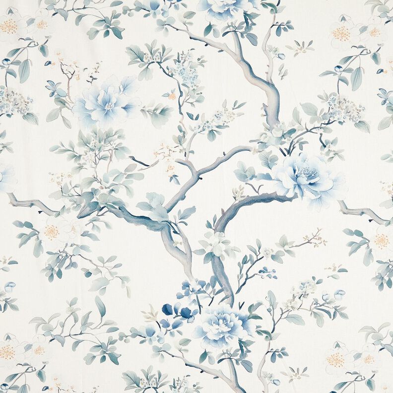 Tissu de décoration Semi-panama branches peintes – blanc/gris bleu, image number 1