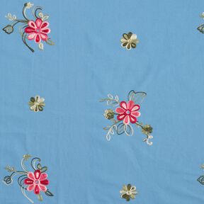 Popeline coton Broderie bouquets de fleurs – bleu brillant/baies, 