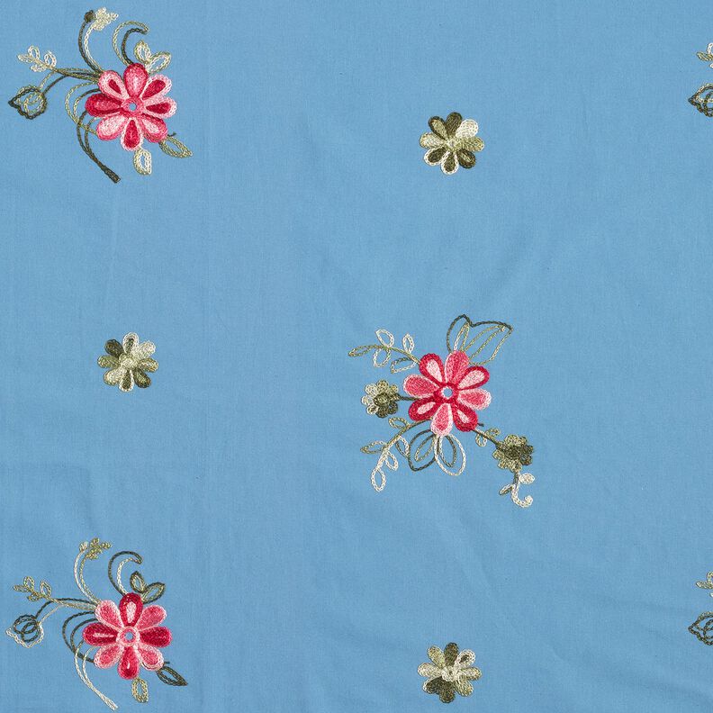 Popeline coton Broderie bouquets de fleurs – bleu brillant/baies, image number 1