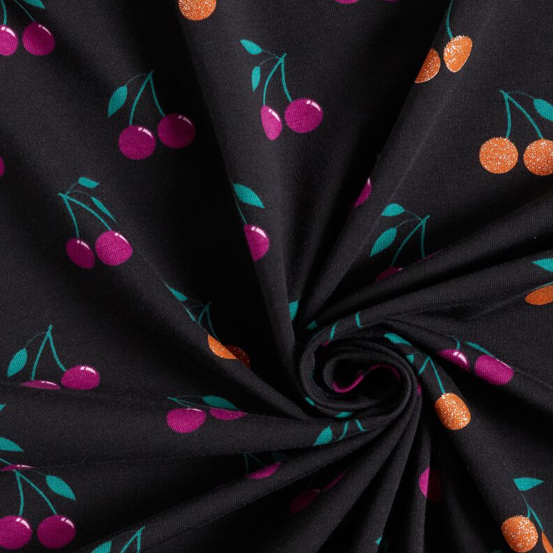 Jersey coton Cerises scintillantes | by Poppy – noir,  image number 3
