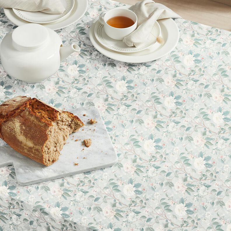 Tissu en coton Popeline rameaux de fleurs élégants – bleu argenté,  image number 7