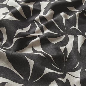 Tissu de décoration Semi-panama Feuilles sobres – noir/nature, 