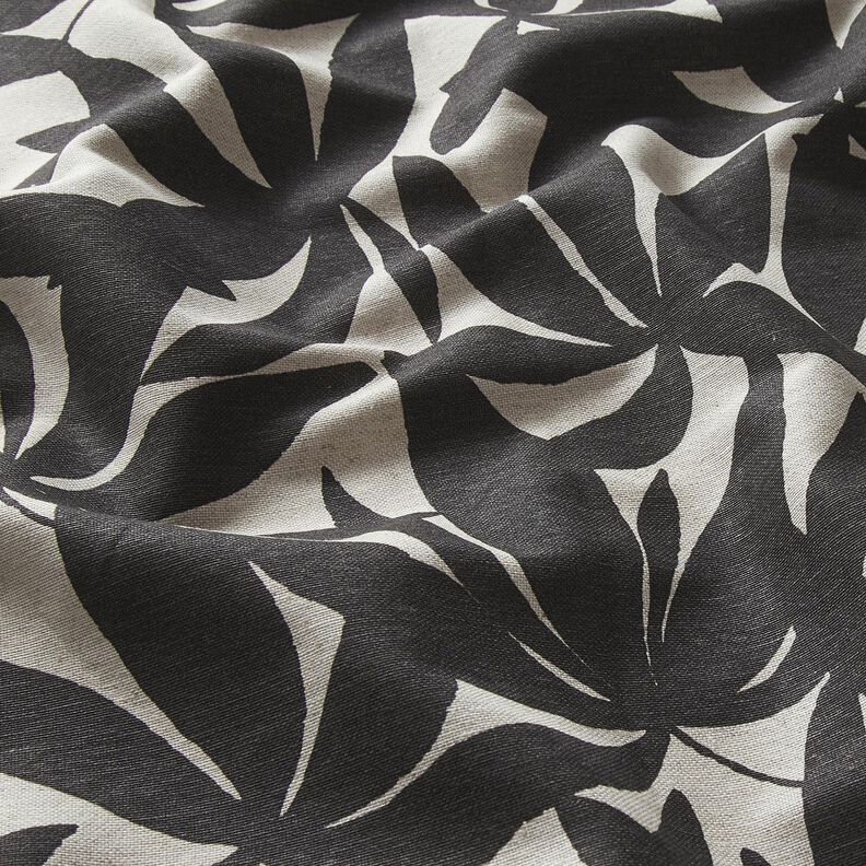 Tissu de décoration Semi-panama Feuilles sobres – noir/nature,  image number 2