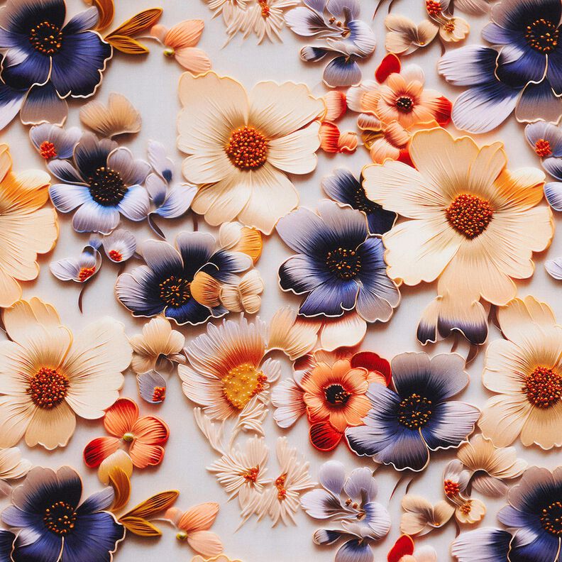 Tissu viscose Impression numérique de marguerites – abricot/lilas pastel,  image number 1