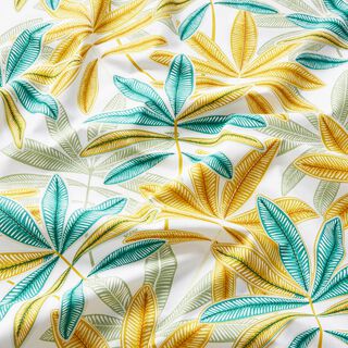 Tissu de décoration Semi-panama Feuilles colorées – blanc/vert émeraude, 
