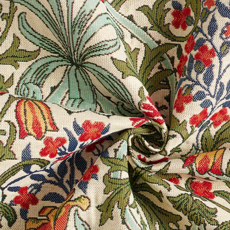 Tissu de décoration Gobelin motif floral art nouveau – crème/vert clair,  image number 3