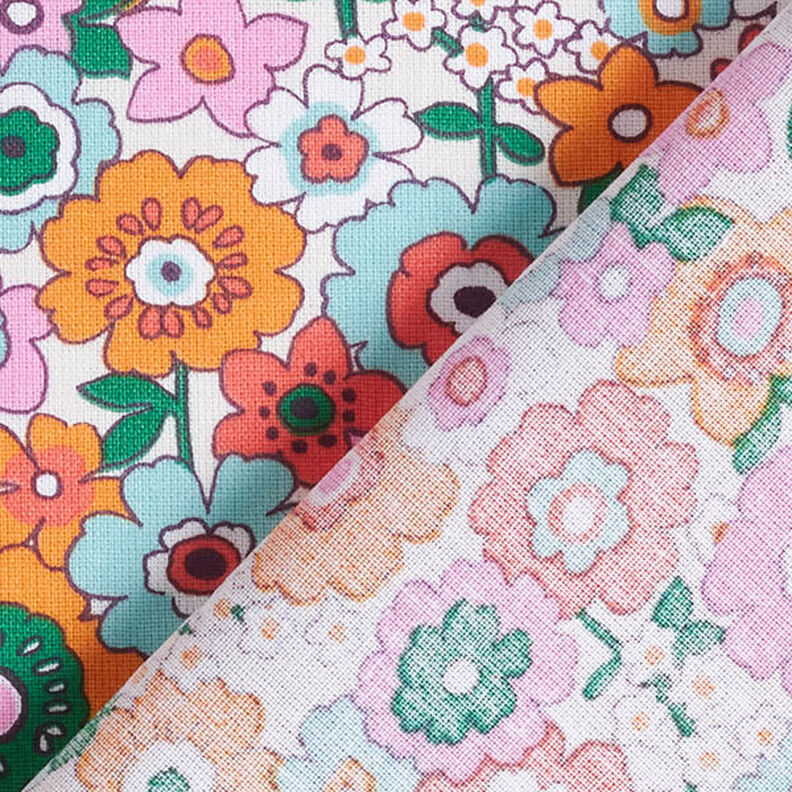 Tissu en coton Cretonne Fleurs multicolores – blanc/orange clair,  image number 4