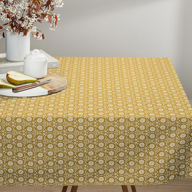 Tissu en coton Cretonne Fleurs et rameaux – moutarde/blanc, image number 8