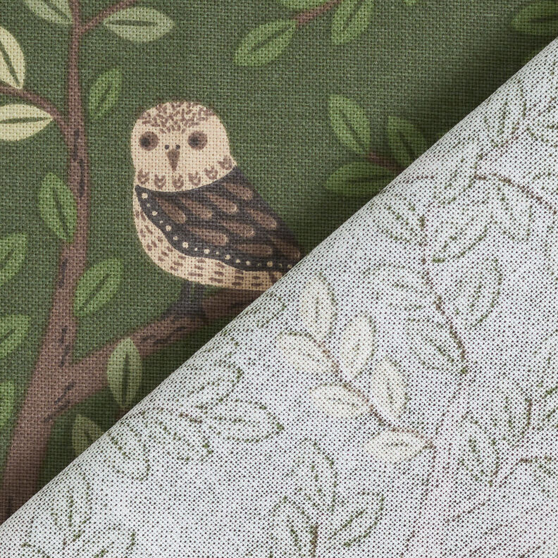 Tissu de décoration Semi-panama Chouettes des forêts – vert foncé/chocolat,  image number 4