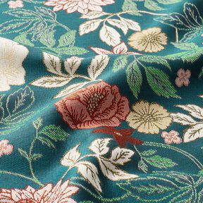 Tissu de décoration Jacquard Fleurs vintage – pétrole/rouge foncé, 