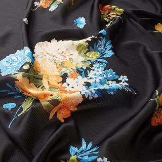Crêpe polyester Petits bouquets de fleurs – noir, 