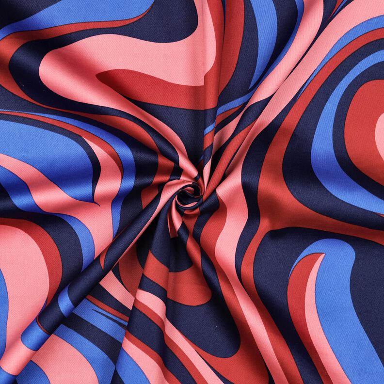 Satin de coton Vagues rétro | Poppy Fabrics – bleu marine/rose vif,  image number 3