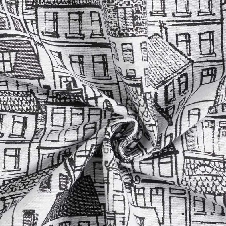 Tissu de décoration Jacquard Village au trait – noir/blanc, image number 3