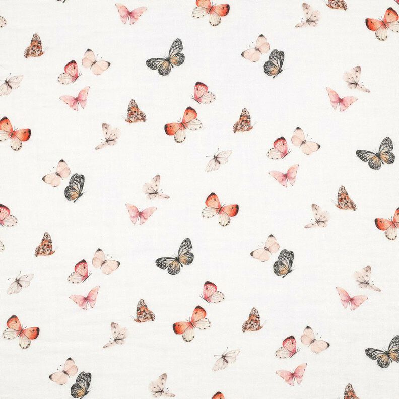Tissu double gaze de coton Papillons mignons Impression numérique | Poppy Fabrics – ivoire/orange, image number 1