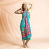 Beachwear paréo panneaux paons et fleurs – bleu aqua/rose intense,  thumbnail number 7