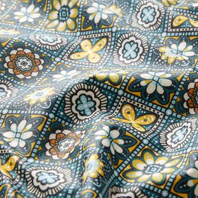 Coton enduit Tuiles artistiques – pétrole/jaune, 