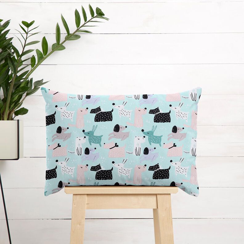 Tissu en coton Cretonne chiens abstraits – bleu ciel/rosé, image number 7