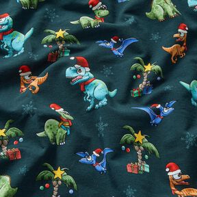 French Terry Sweat d’été Dinosaures de Noël sous les palmiers | Glitzerpüppi – pétrole/vert clair, 