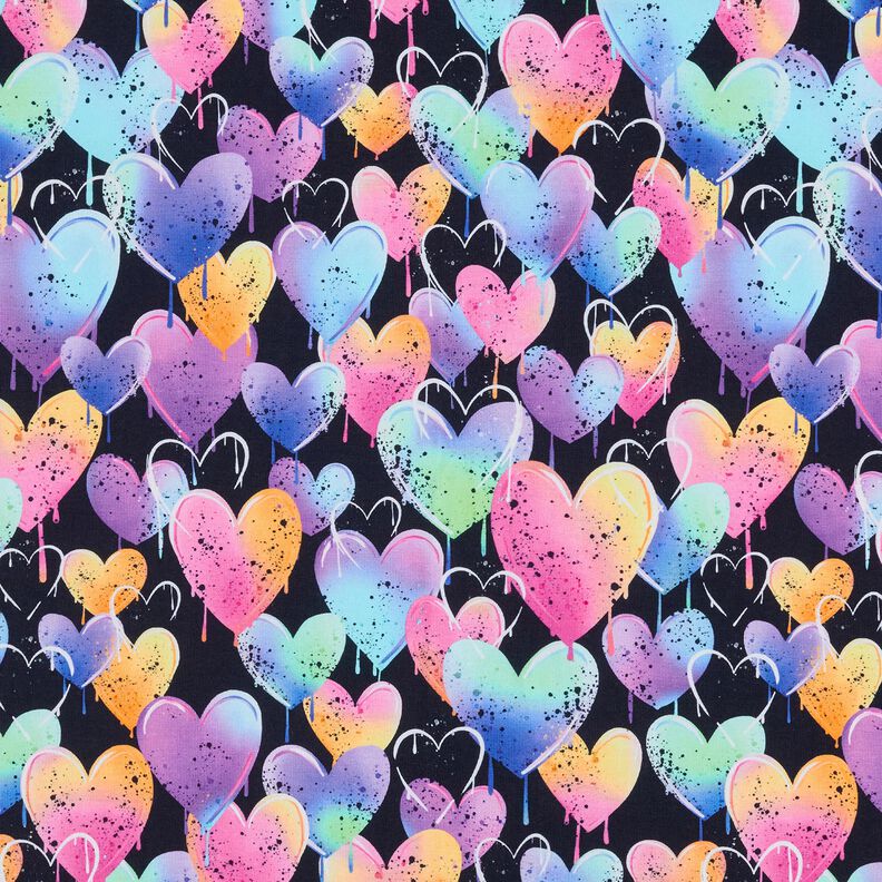 Jersey coton Cœurs multicolores | Glitzerpüppi – noir,  image number 1