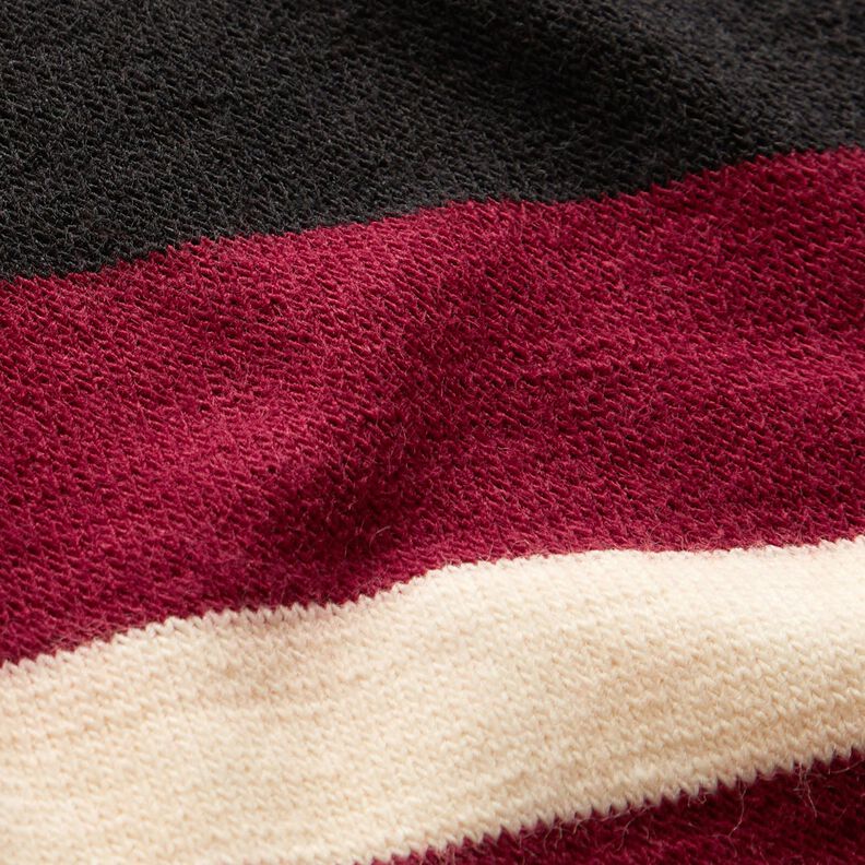 Tissu tricoté à rayures larges – rouge bordeaux/beige,  image number 3