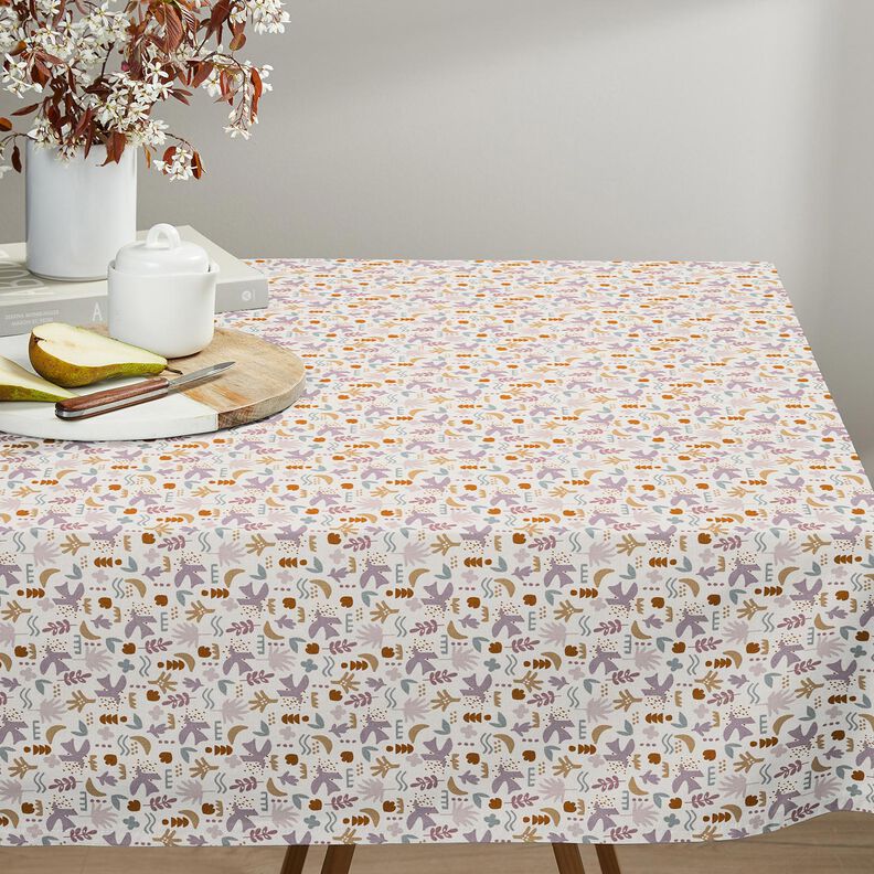 Tissu en coton Cretonne oiseaux abstraits – écru/violet pastel,  image number 8