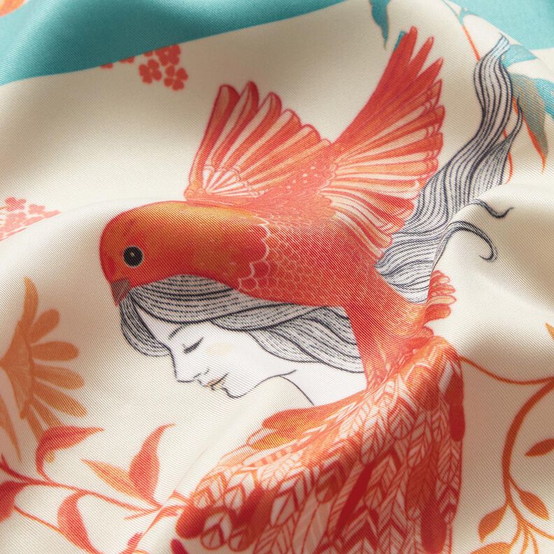 Panneau satin oiseaux et fées | Katia Fabrics – bleu aqua/crème, image number 6