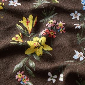 Jersey viscose Petites fleurs – marron foncé/rouge feu, 