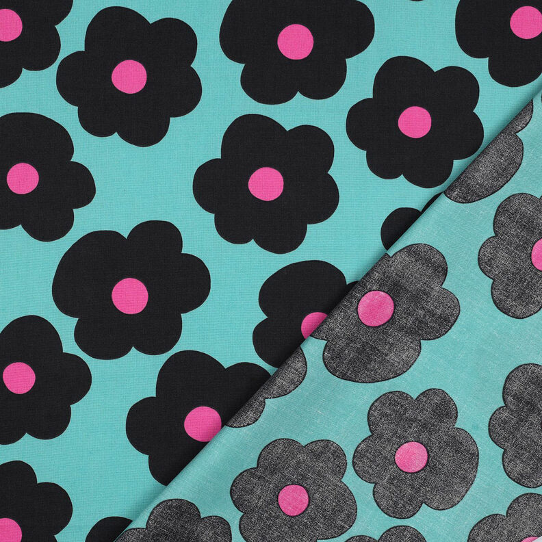 Popeline coton Big Flower | Nerida Hansen – turquoise clair/noir,  image number 4