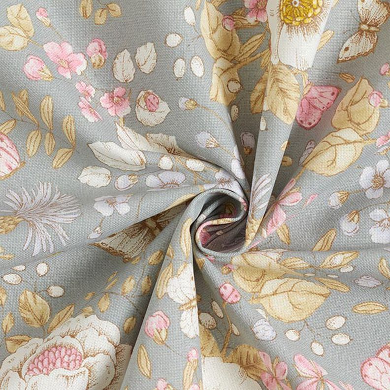 Tissu de décoration Semi-panama Jardin fleuri – bleu pigeon/rose,  image number 3