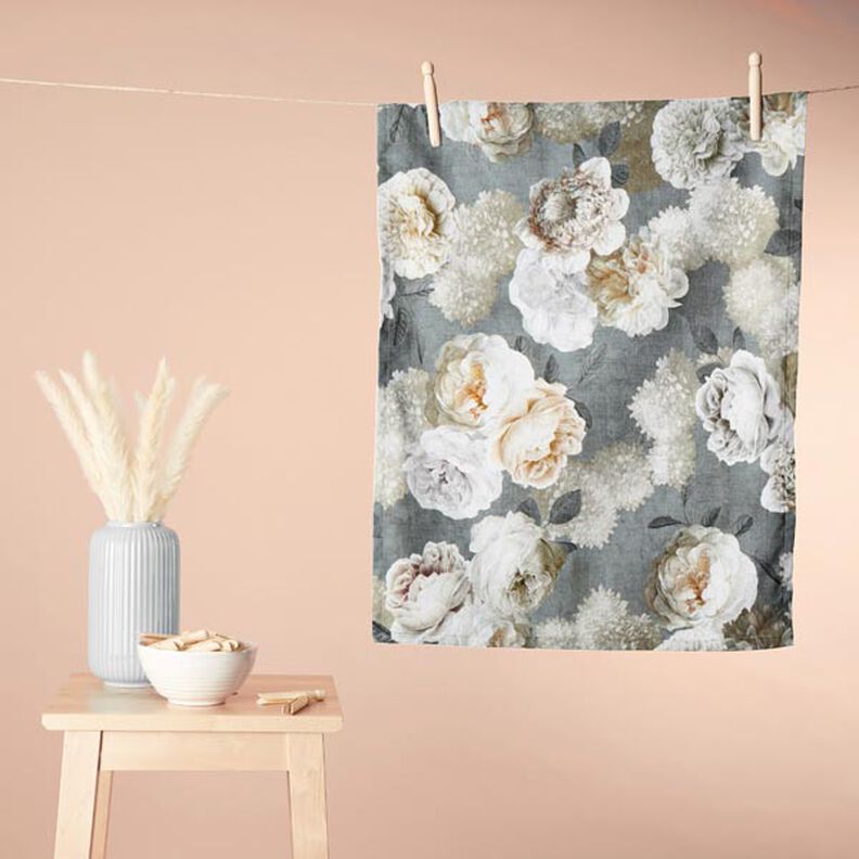 Tissu de décoration Semi-panama Dahlias – gris/crème,  image number 6