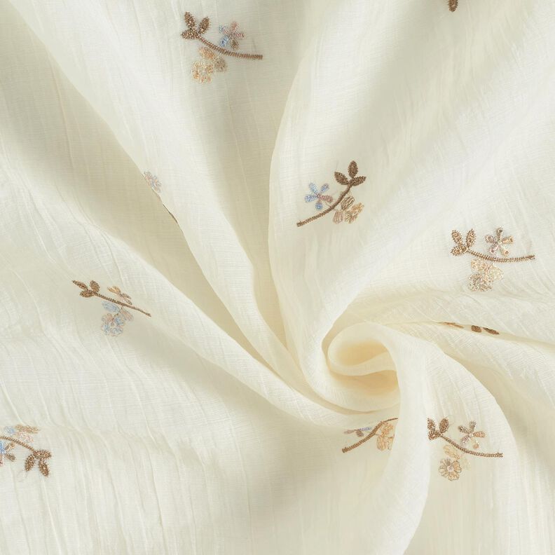 Voile crinkle broderie florale – écru/marron clair,  image number 3