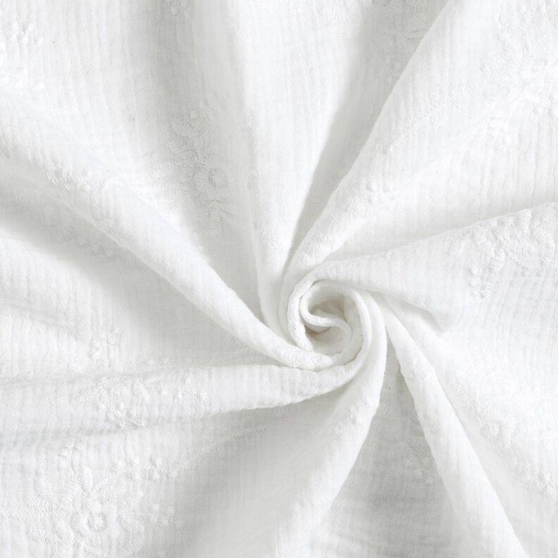 Tissu double gaze de coton Vrille florale ton sur ton – blanc,  image number 3