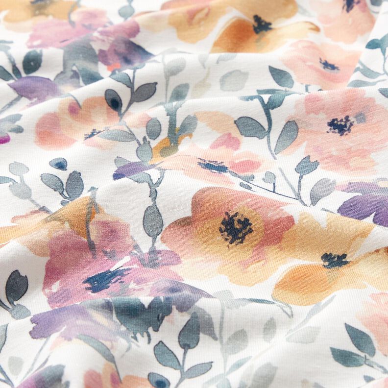 GOTS Jersey coton Prairie fleurie aquarelle Impression numérique – ivoire, image number 2