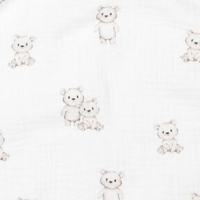 GOTS Tissu double gaze de coton ours amicaux Impression numérique | Poppy Fabrics – ivoire/taupe, 